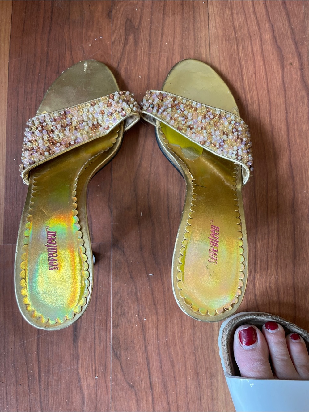 Seventeen Gold Beaded Slide Mules - Gold
